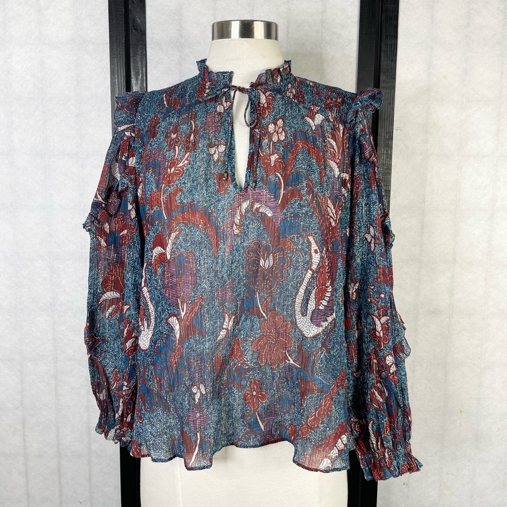Ulla Johnson Blue and Red Floral Blouse. 2